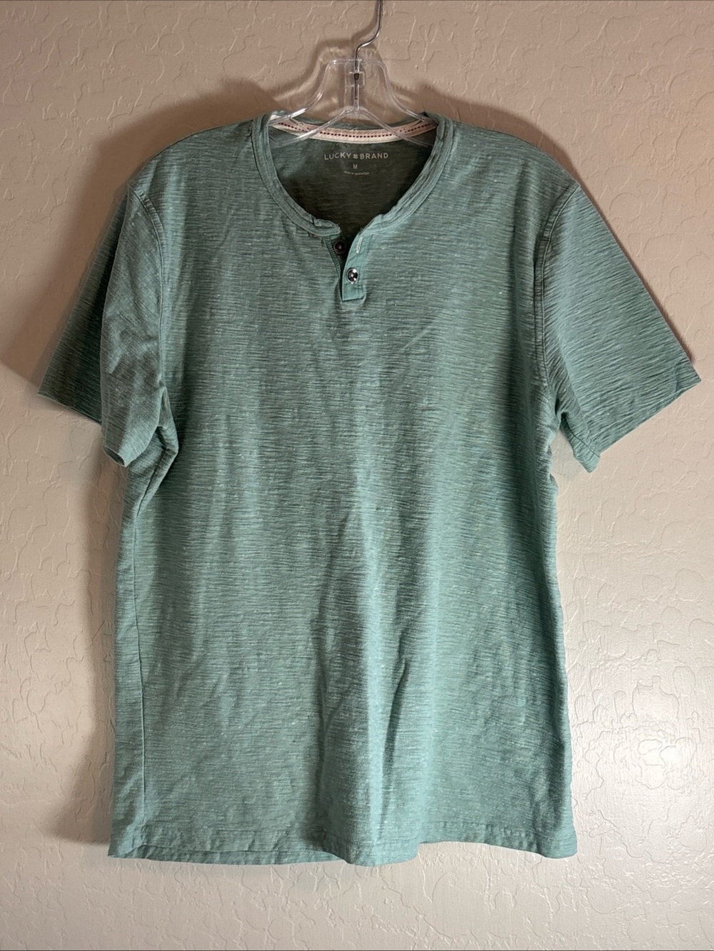 Lucky Brand Loungewear Henley Short Sleeve Mint Green Quarter Button Soft Size M